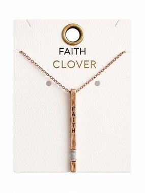 Clover FAITH Rose Gold Bar Pendant Necklace